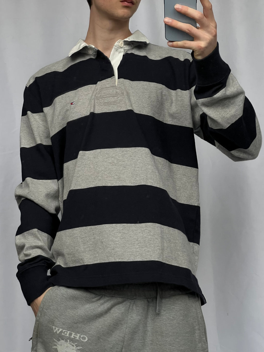 Vintage rare 00s heavy cotton striped Tommy Hilfinger polo longsleeve