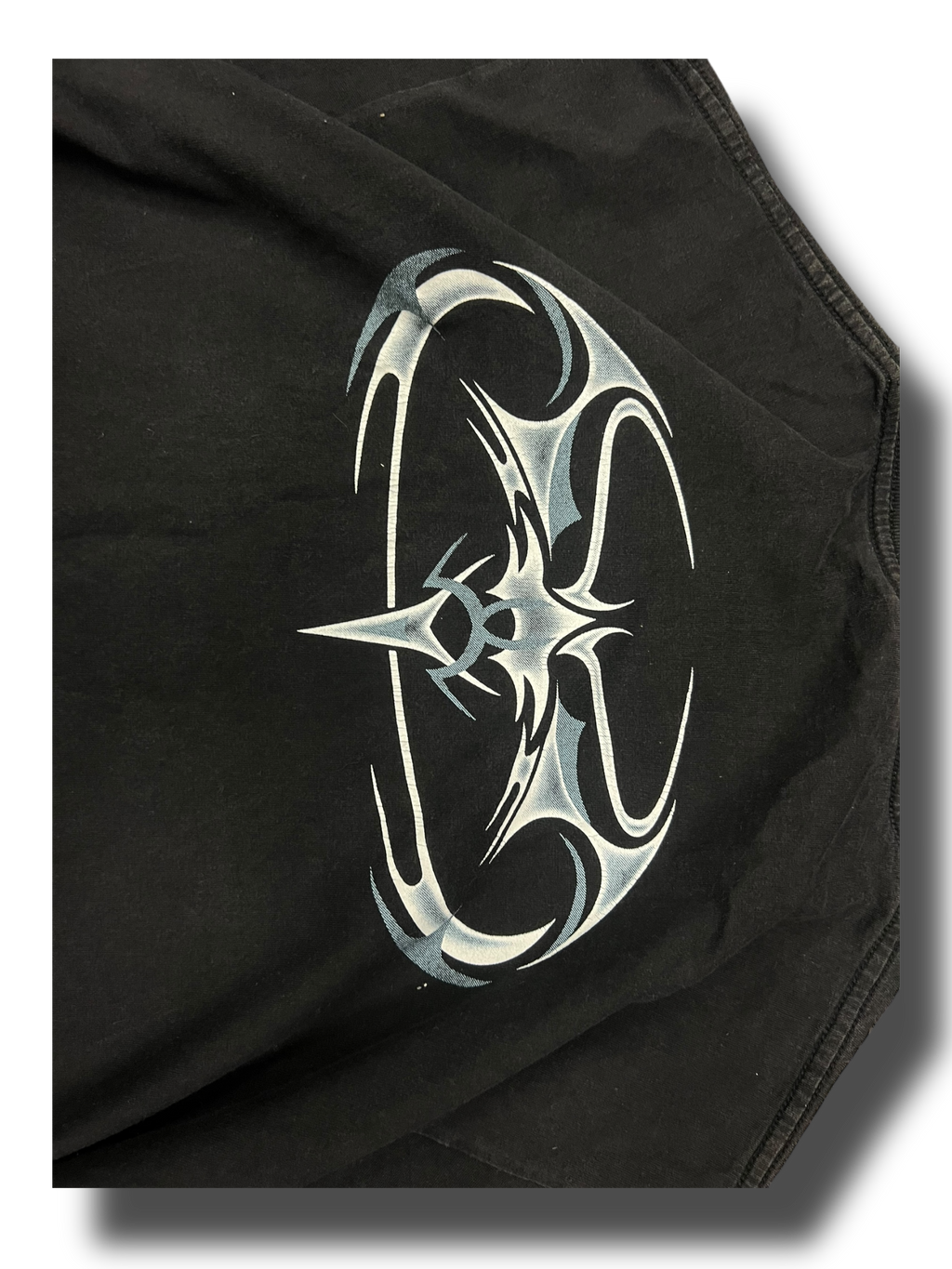 Vintage heavy black cotton 00s Y2K dragon tiger graphic double sided tribal triko