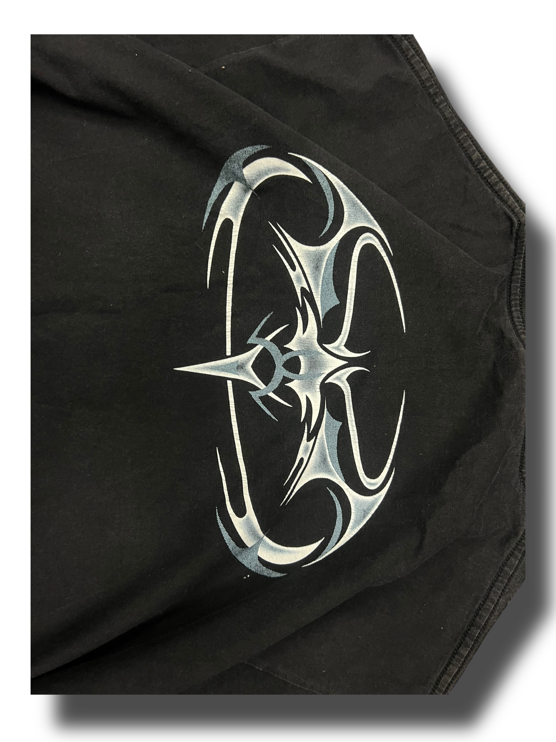 Vintage heavy black cotton 00s Y2K dragon tiger graphic double sided tribal triko