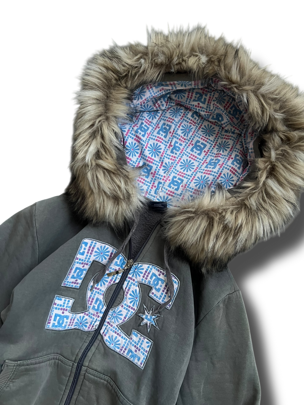 Y2k winter furry vintage DC zipp mikina s kožíškem