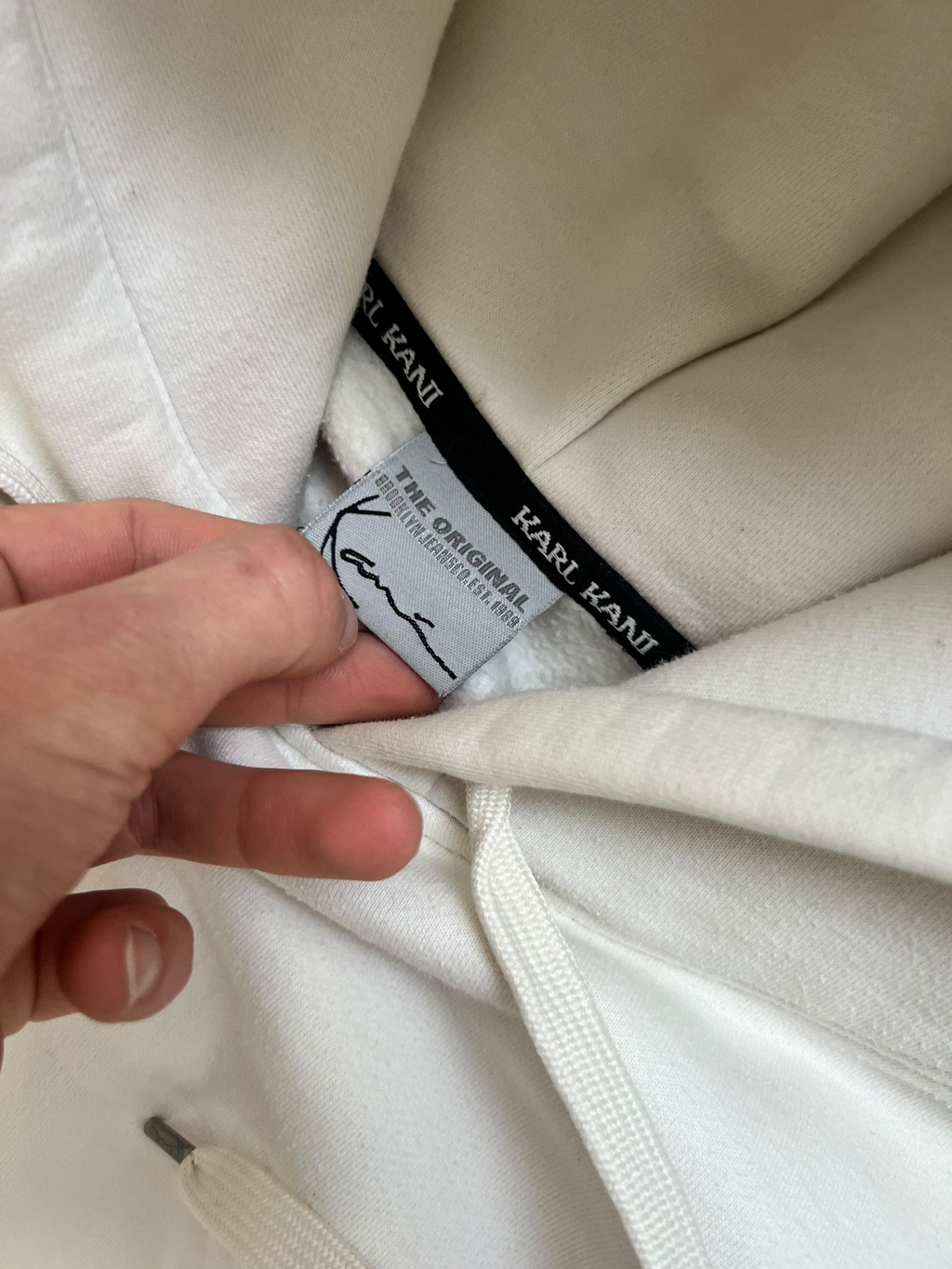 Vintage 90s rare Y2k heavy cotton creamy Karl Kani hoodie