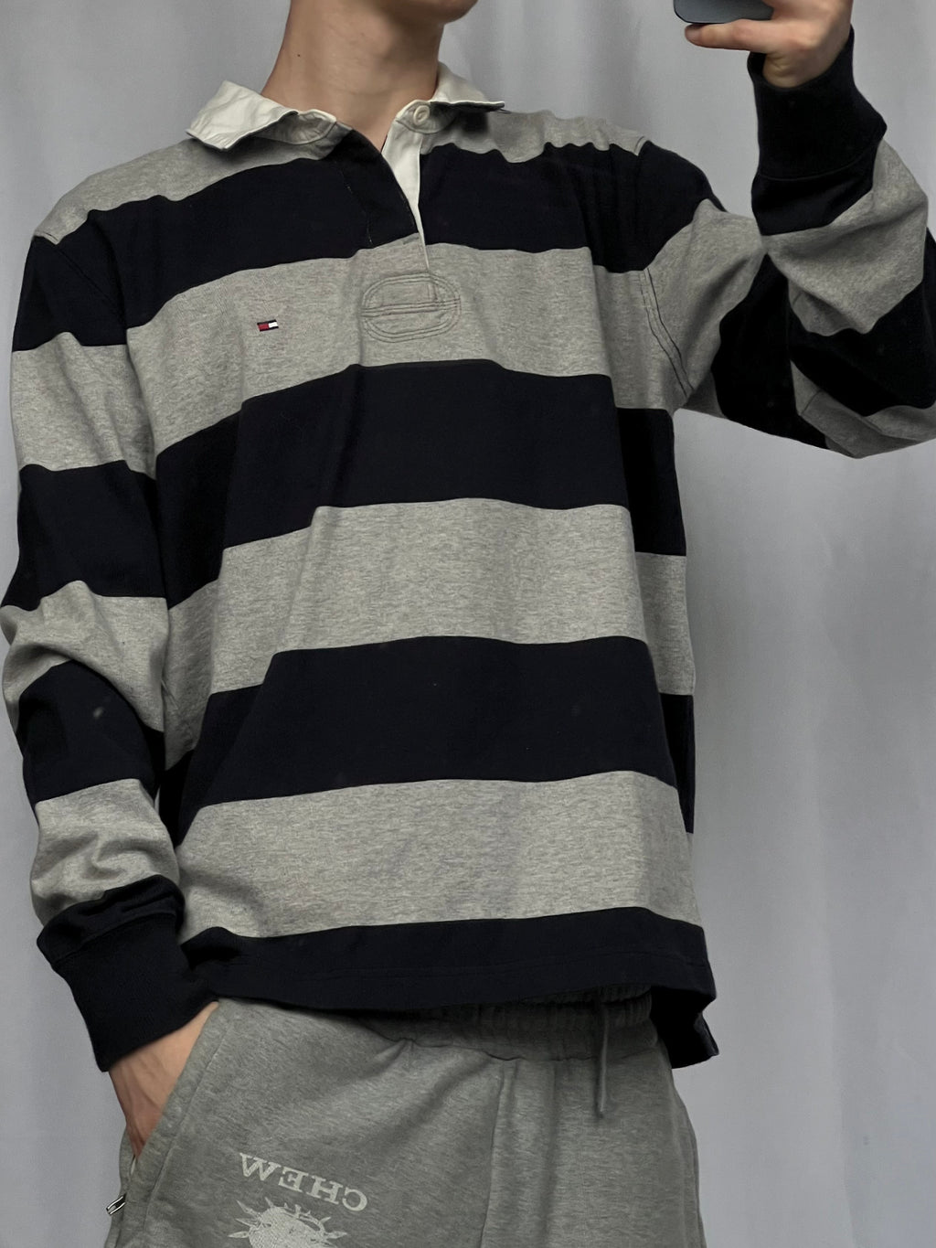 Vintage rare 00s heavy cotton striped Tommy Hilfinger polo longsleeve