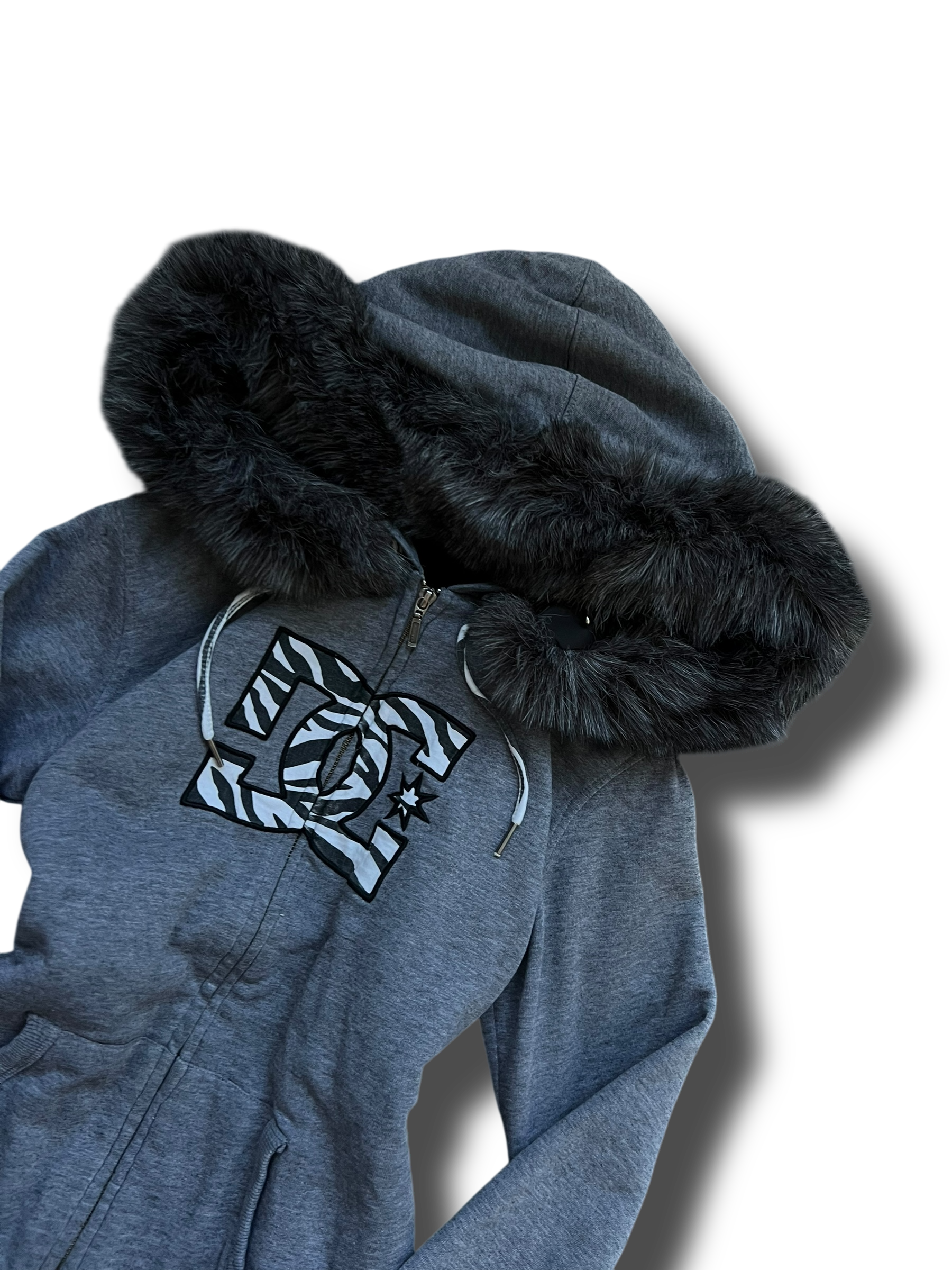 Vintage Y2k DC zip mikina s kožíškem