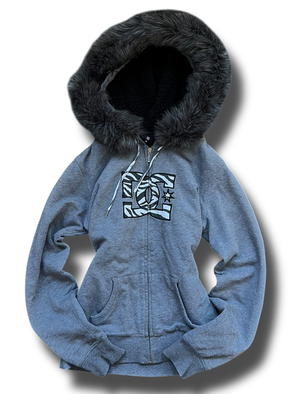 Vintage Y2k DC zip mikina s kožíškem