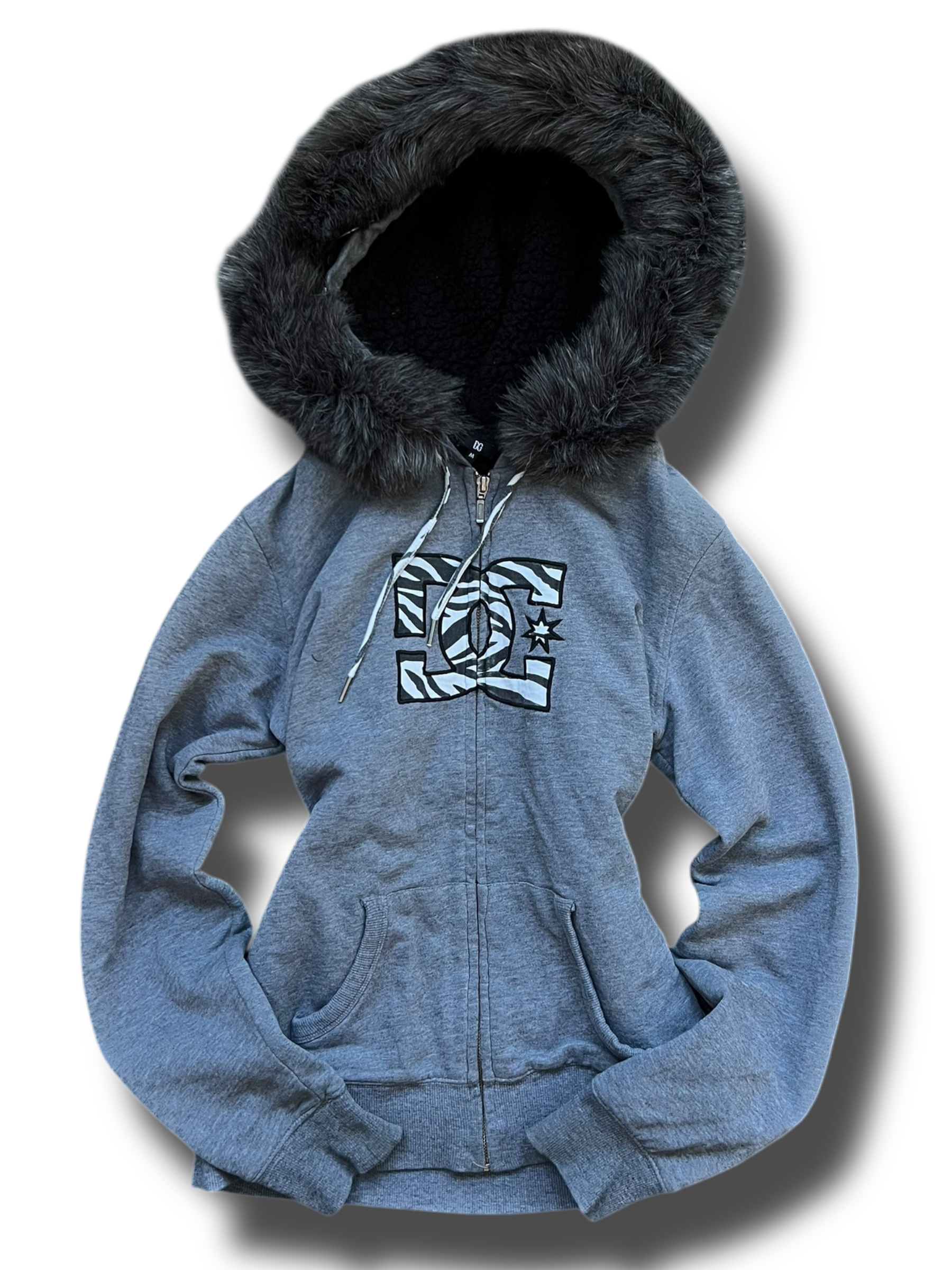 Vintage Y2k DC zip mikina s kožíškem