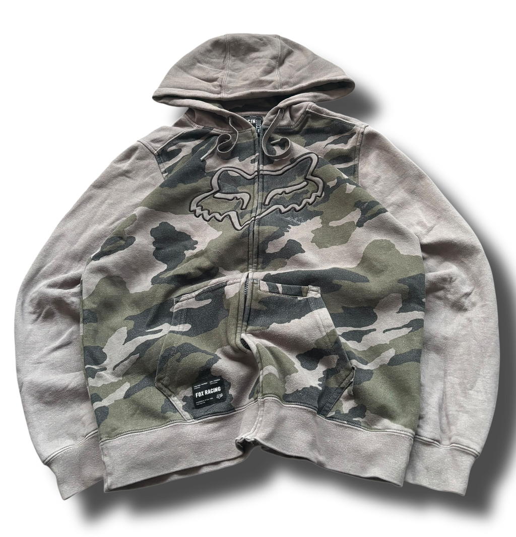 Vintage Y2K Fox racing camo mikina na zip