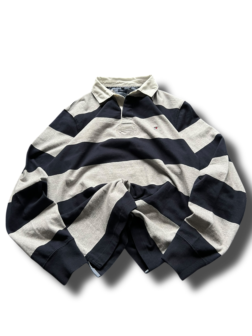 Vintage rare 00s heavy cotton striped Tommy Hilfinger polo longsleeve