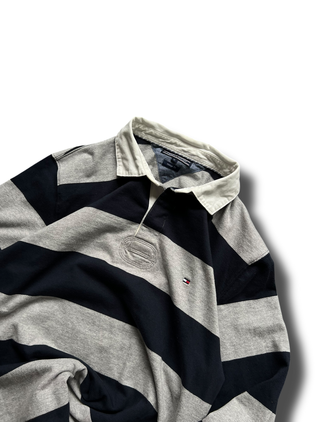 Vintage rare 00s heavy cotton striped Tommy Hilfinger polo longsleeve