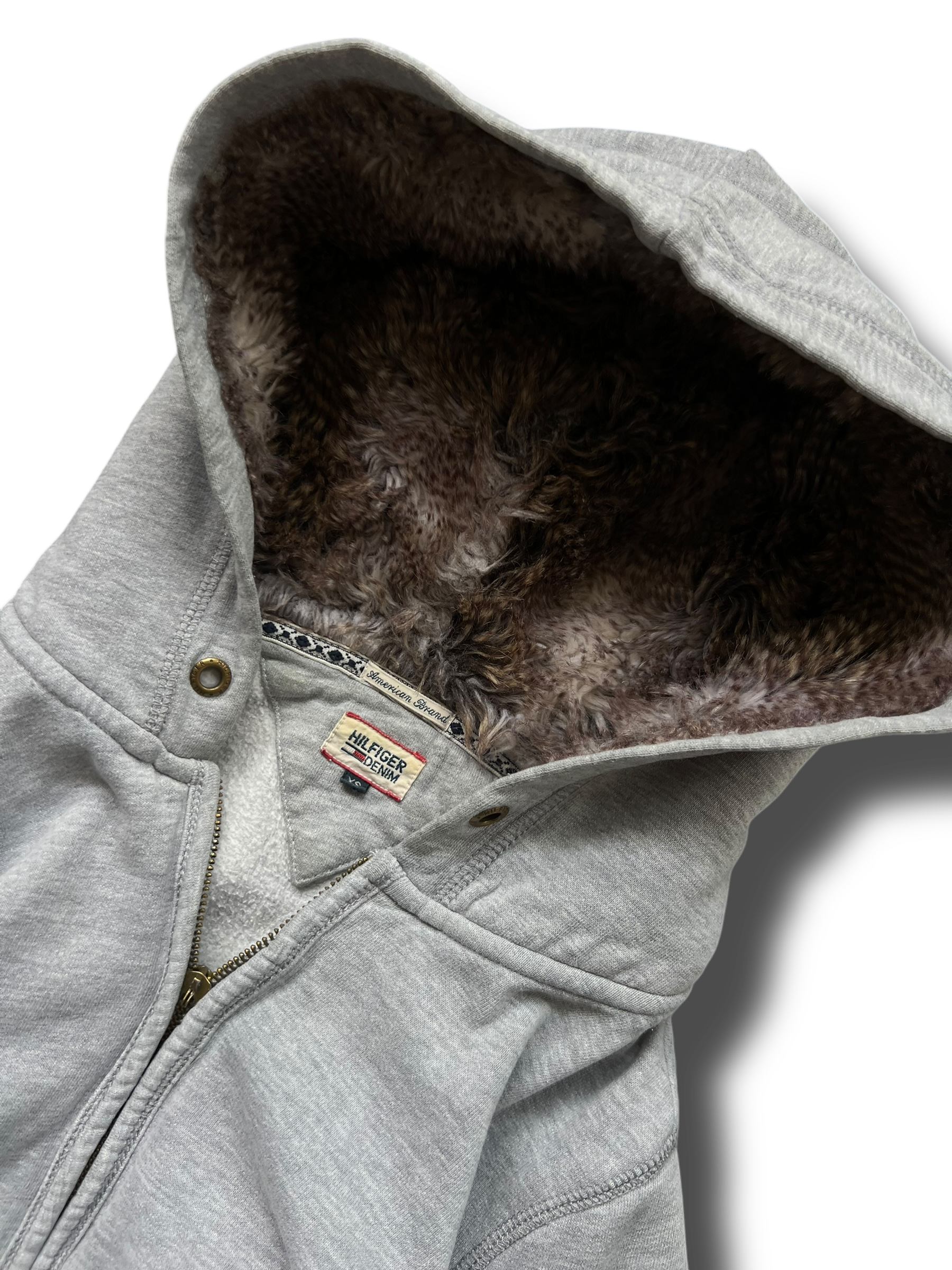 Vintage Y2k cropnutá Tommy Hilfiger kožíšková mikina na zip