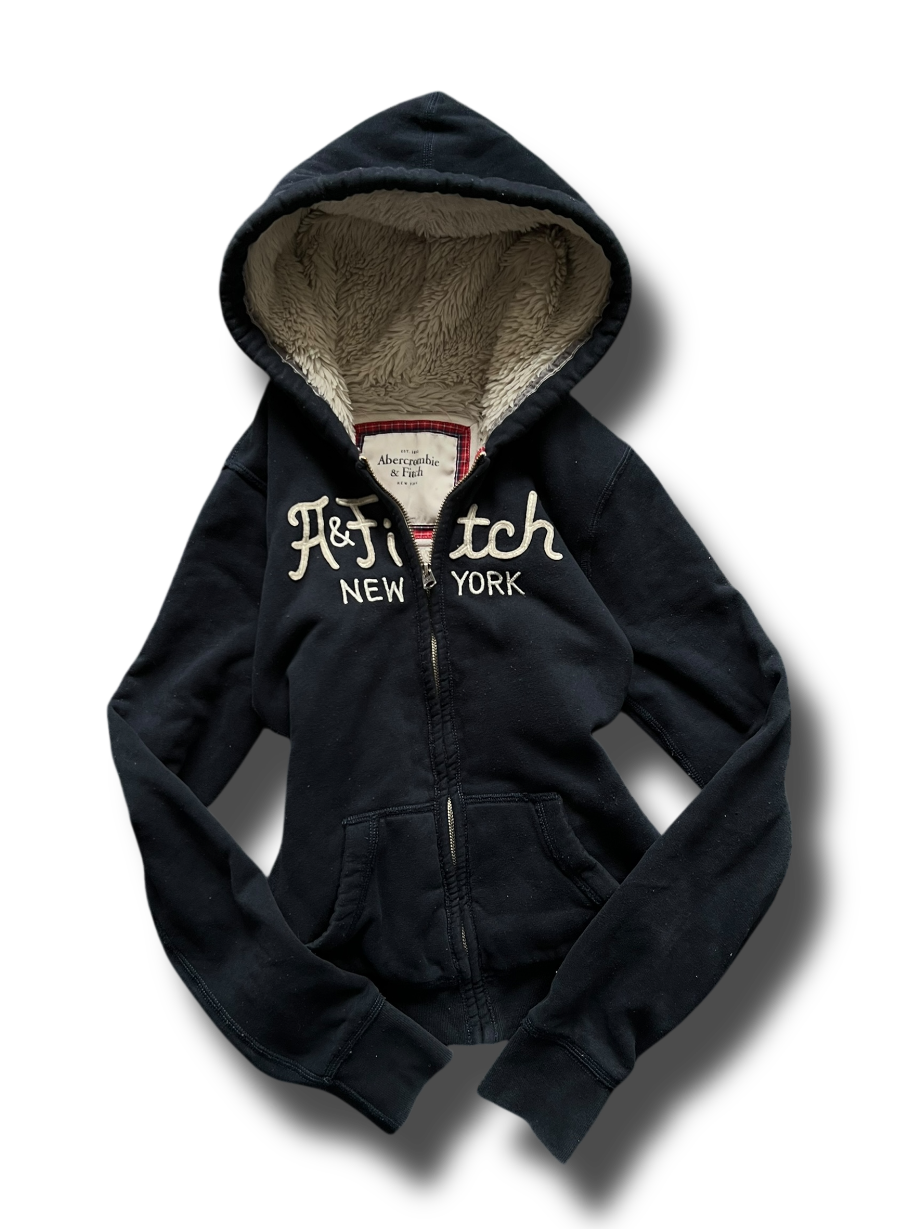 Abercrombie heavy Y2k zipper mikina s kožíškem