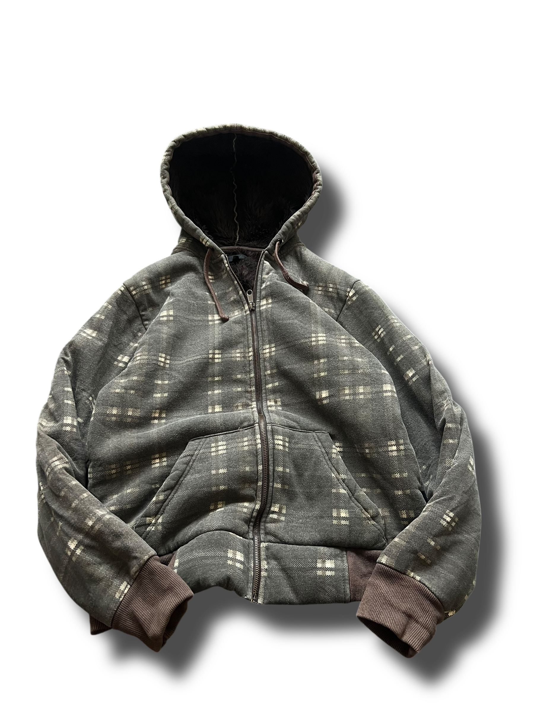 Y2k winter furry Blend zipper heavy mikina s kožíškem