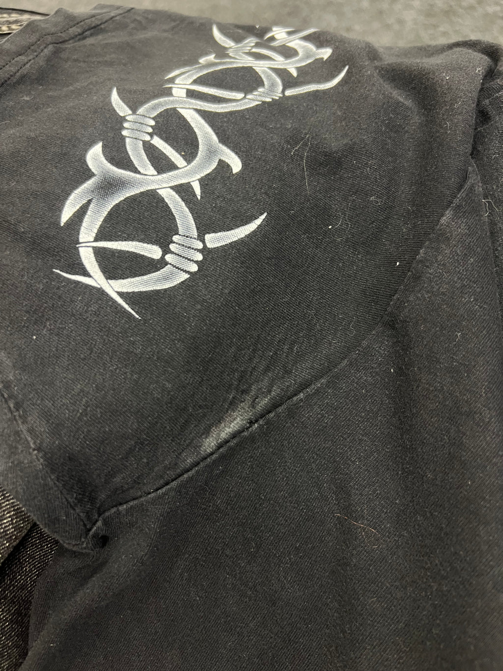 Vintage heavy black cotton 00s Y2K dragon tiger graphic double sided tribal triko