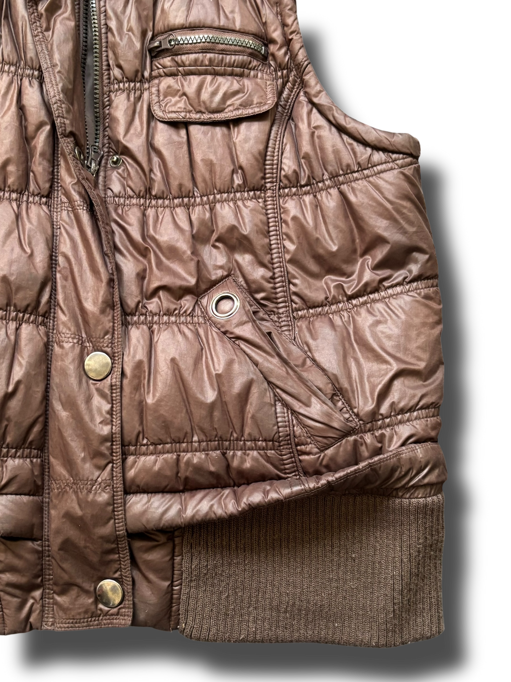 Y2K fur hood puffer vesta hnědá uni.