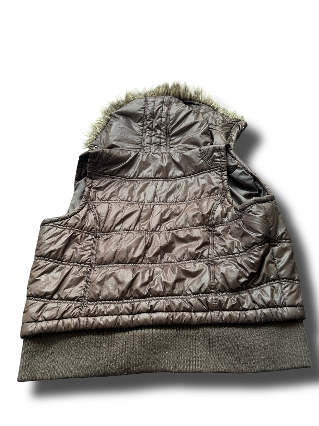 Y2K fur hood puffer vesta hnědá uni.