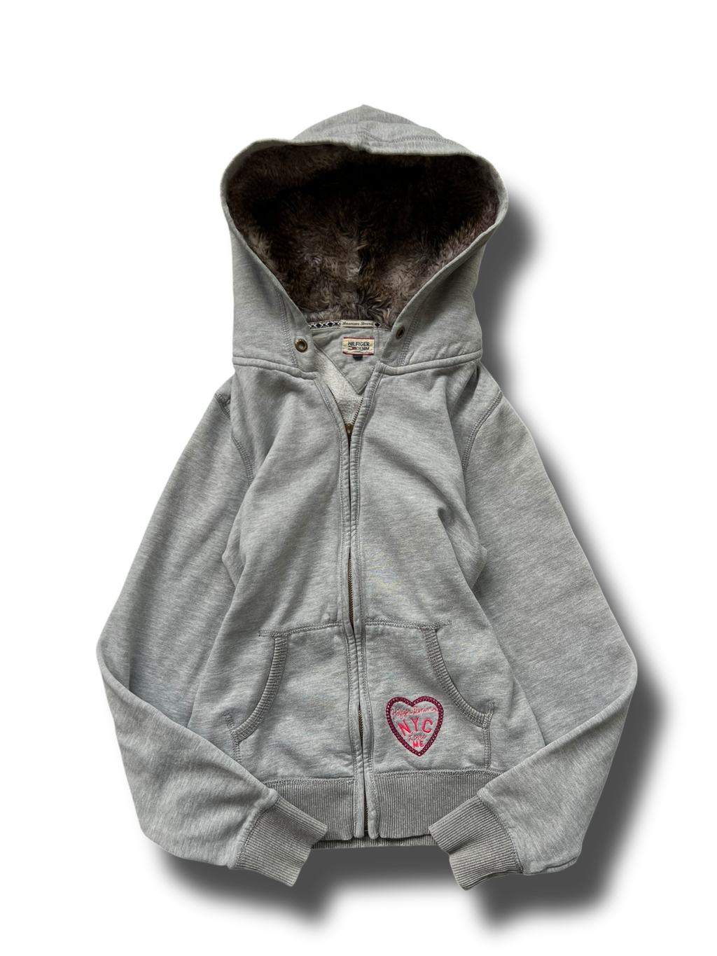 Vintage Y2k cropnutá Tommy Hilfiger kožíšková mikina na zip