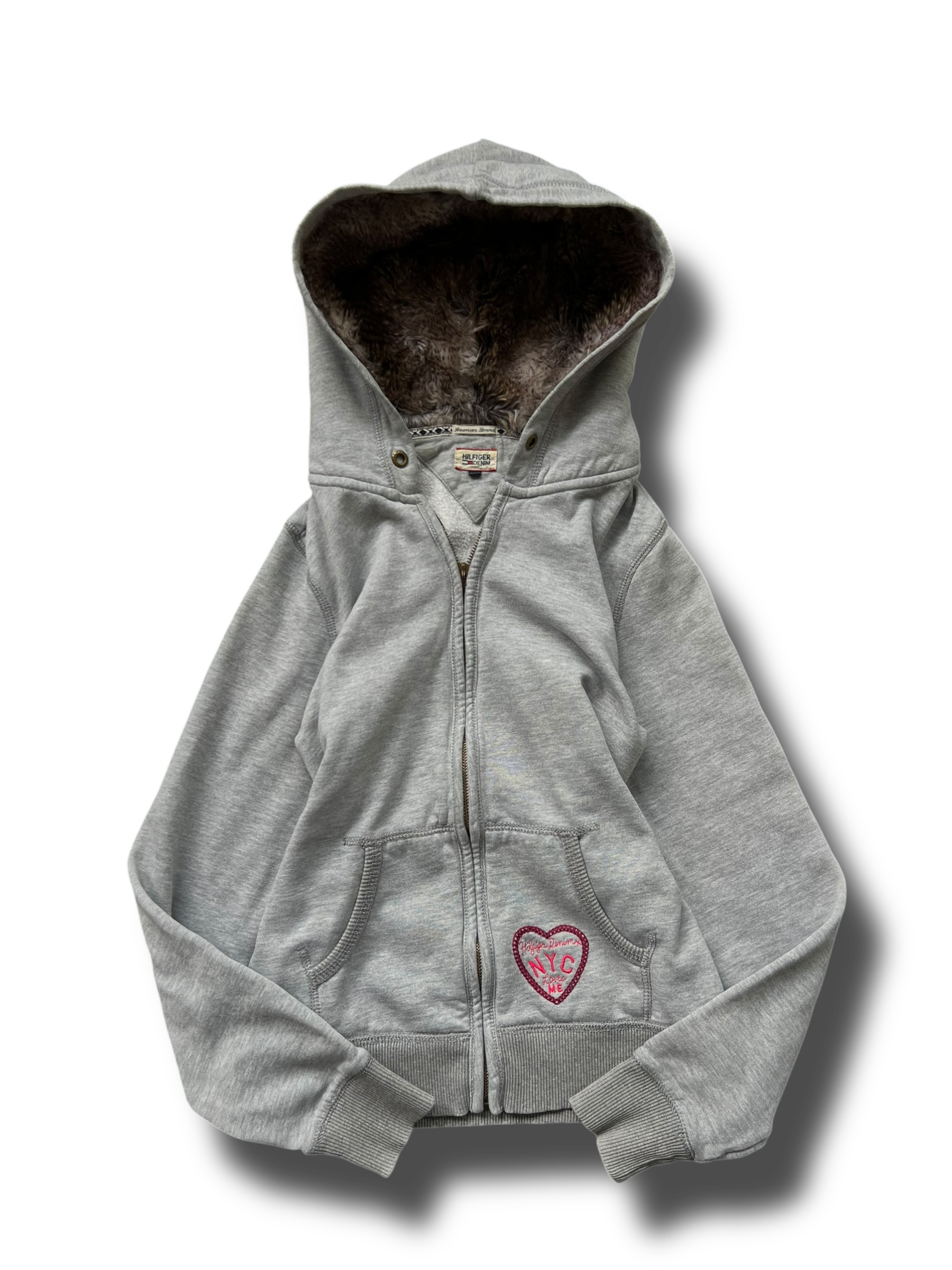 Vintage Y2k cropnutá Tommy Hilfiger kožíšková mikina na zip